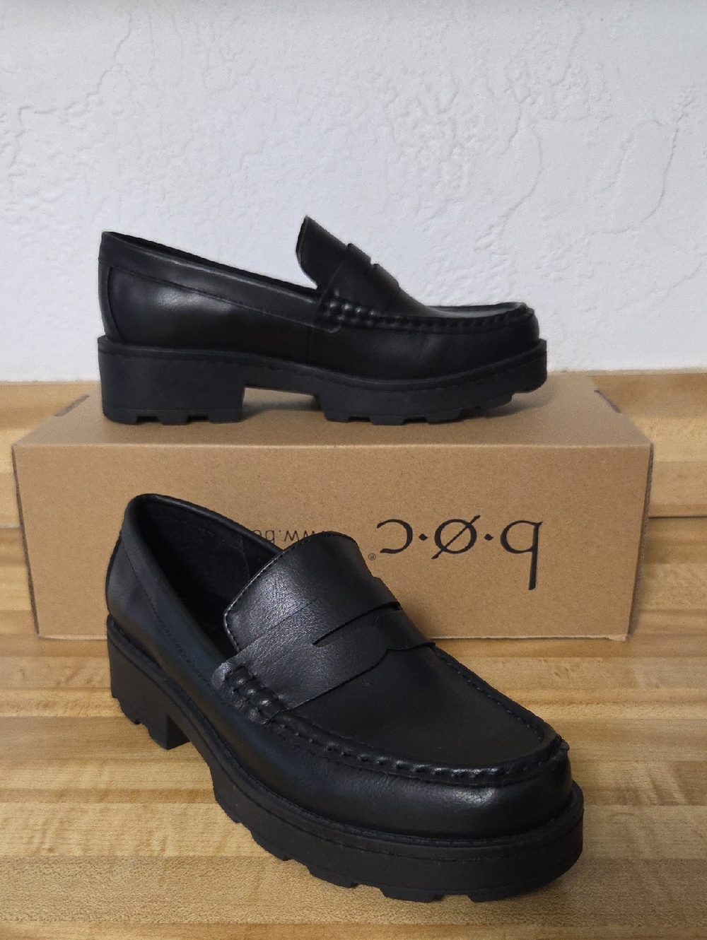 boc Black Leather Penny Loafers with Lug Sole